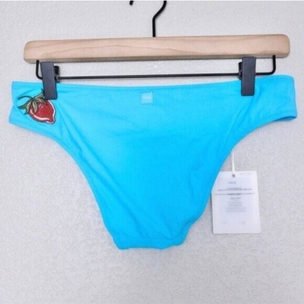 NWT TCN Banda Bikini Bottom 4 Fruits Strawberry Embroidered White Turquoise
